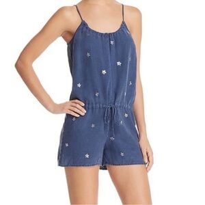 Blue linen Bella Dahl Romper with silver stars
